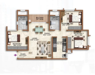 Sobha Sentosa 3 BHK Floor Plan